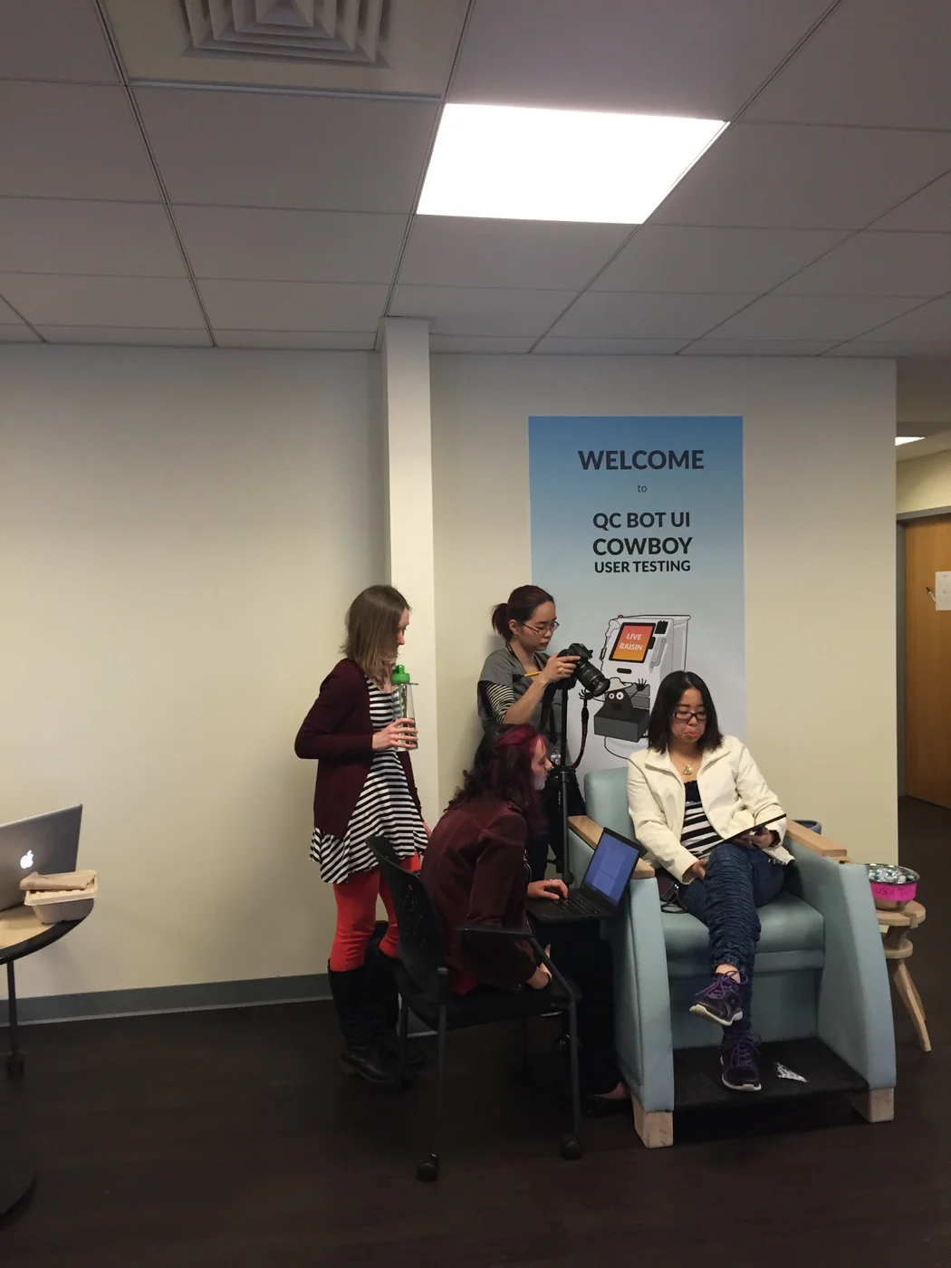 Vecna design team conducting user testing with a participant in a clinical environment.